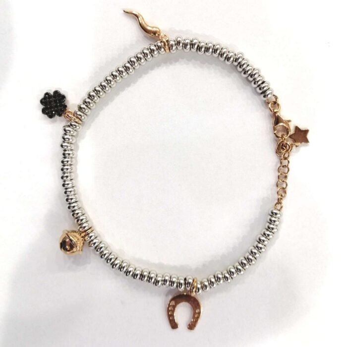 Bracciale pepite argento bicolore Charms portafortuna - immagine 2