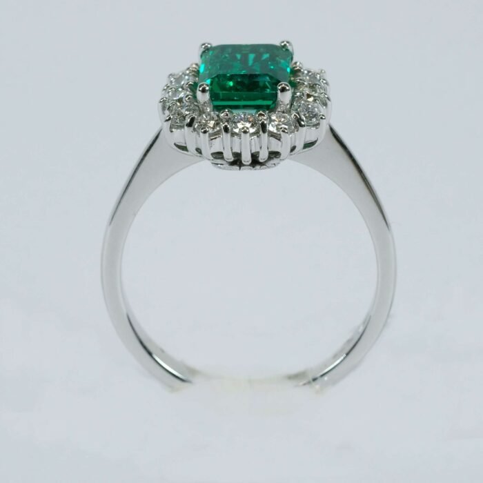 Anello Smeraldo Ct 1,32 Brillanti oro Bianco Ct 0,50 18kt Cestino ANCONTRETS14P - immagine 2