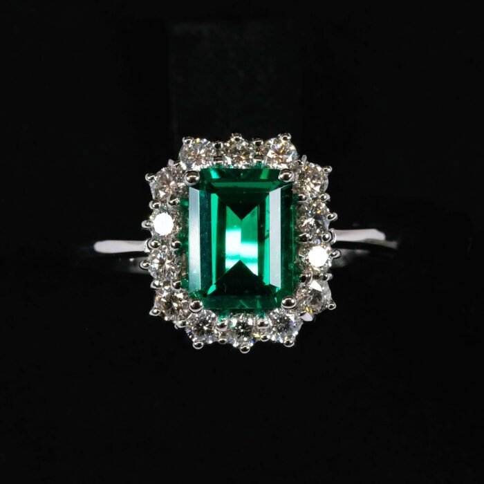Anello Smeraldo Ct 1,32 Brillanti oro Bianco Ct 0,50 18kt Cestino ANCONTRETS14P - immagine 5