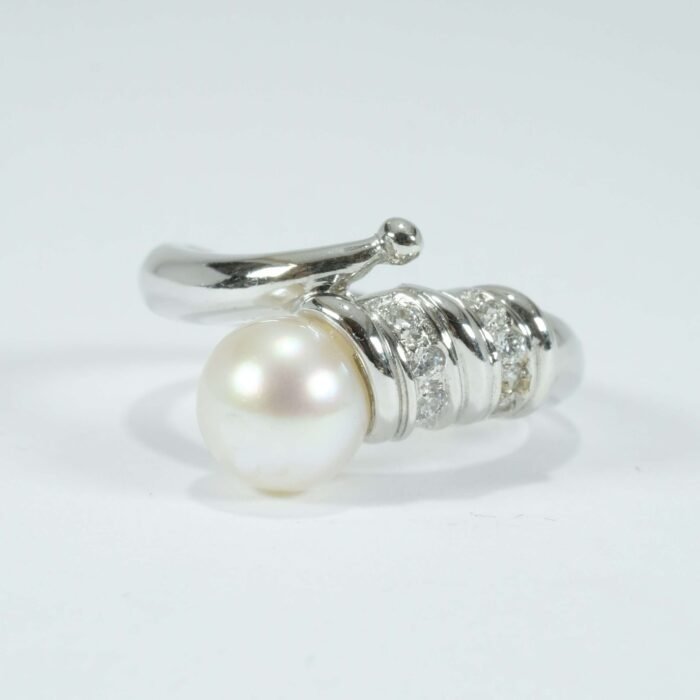 Anello moderno Oro bianco 18 kt Perla coltivata acqua dolce Zirconi - immagine 5