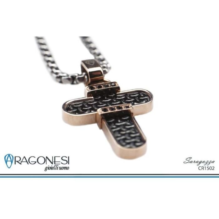 Collana Acciaio Uomo Croce Rosè PVE Nero Saragozza Aragonesi CR1502 - immagine 2