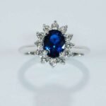 Anello Kate Blu Argento Zirconi Regolabile Fiore grande Princess