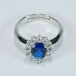 Anello Kate Blu Argento Zirconi Regolabile Fiore grande Princess - immagine 4