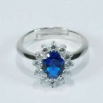 Anello Kate Blu Argento Zirconi Regolabile Fiore grande Princess - immagine 2